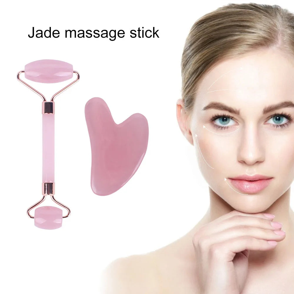 Rouleau de Jade en résine rose pour le visage, Jade Gua Sha, Quartz Rose, pour le vieillissement, les rides et les poches, ensemble de Massage, 1 pièce