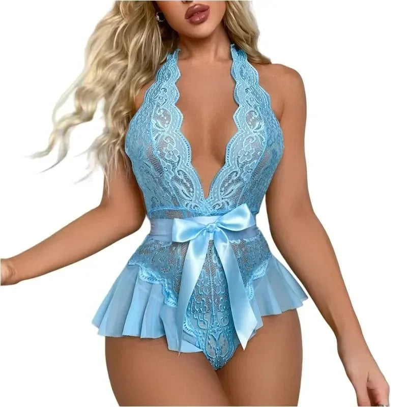 Costume de batterie à entrejambe ouvert pour femmes, lingerie sexy, nuisette, dos nu, bas de corps licou, sous-vêtements, vêtements sexuels, robe, 7.0 Hot