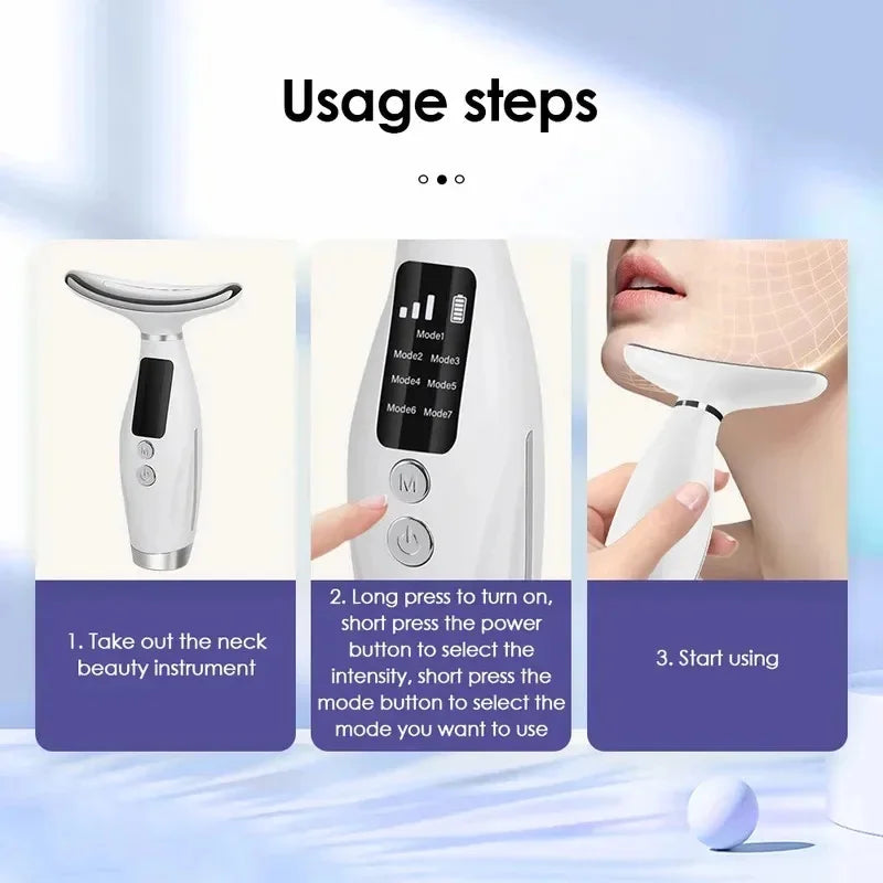 Appareil de beauté facial LED 7 couleurs, massage par vibration, 7 modes, lifting visage et cou, anti-âge, anti-rides, pour usage domestique