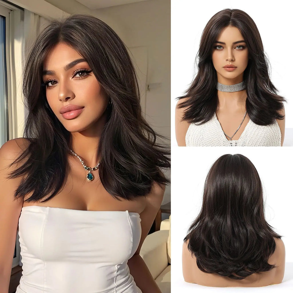 Perruques synthétiques à reflets blonds et bruns, perruque ondulée naturelle de longueur moyenne avec raie centrale, résistantes à la chaleur pour femmes, Cosplay quotidien