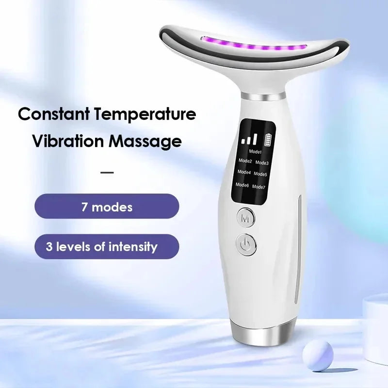 Appareil de beauté facial LED 7 couleurs, massage par vibration, 7 modes, lifting visage et cou, anti-âge, anti-rides, pour usage domestique