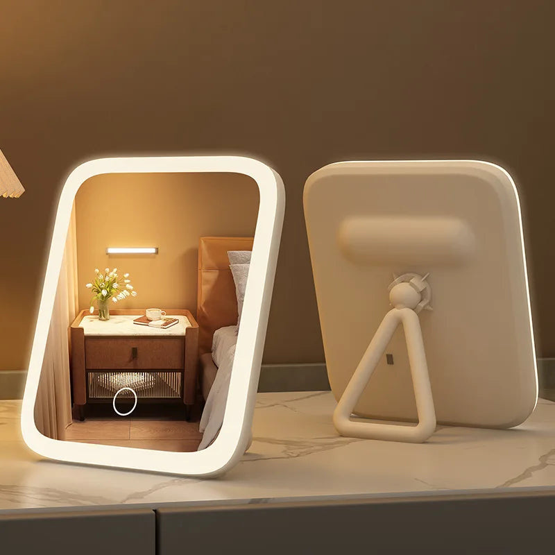 Petit miroir de lumière de remplissage de bureau LED, miroir de maquillage avec lumière, miroir de coiffeuse de chambre de fille, miroir de vanité à 3 lumières de couleur
