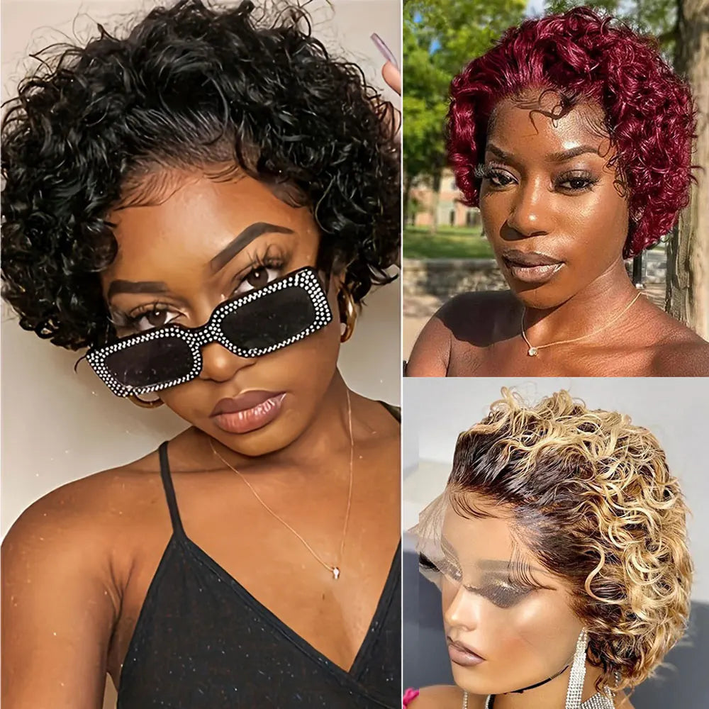 Perruque de cheveux humains avant de dentelle bouclée courte pour les femmes perruque de lutin courte bouclée cheveux humains 13x1 perruques de cheveux humains bouclés pour les femmes noires