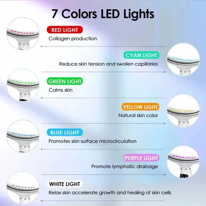 Appareil de beauté facial LED 7 couleurs, massage par vibration, 7 modes, lifting visage et cou, anti-âge, anti-rides, pour usage domestique