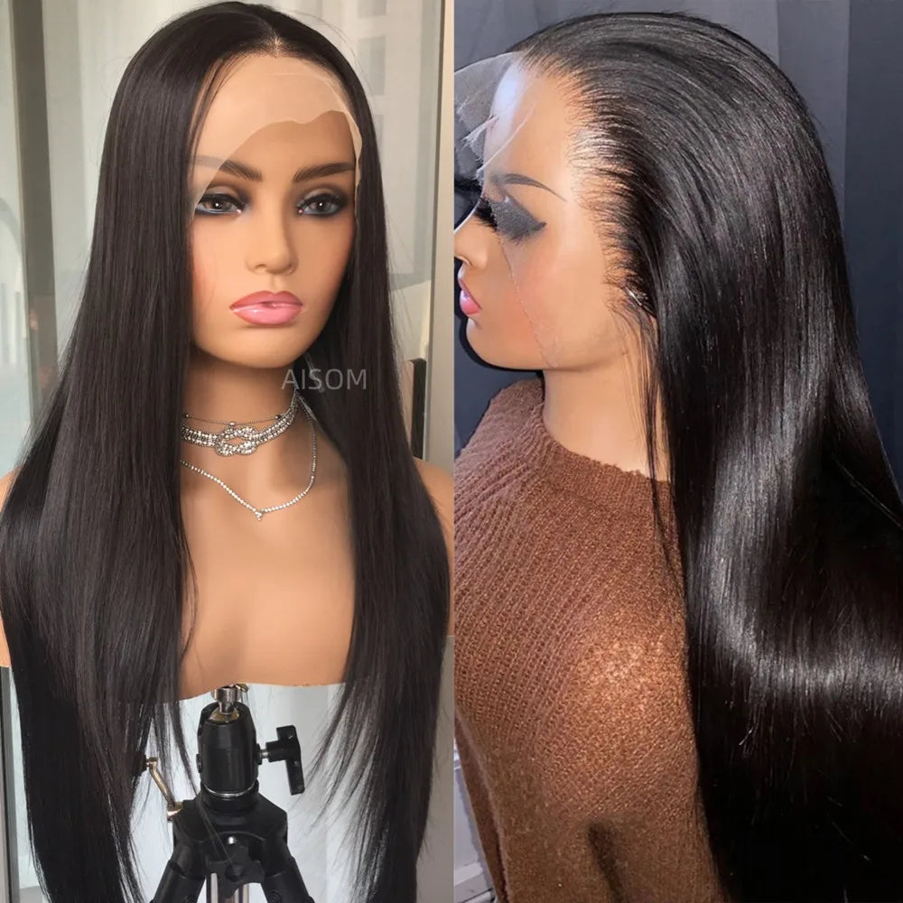 Perruque Lace Front Wig synthétique lisse à reflets blond platine, perruque Lace Frontal Wig 13x4 pouces pour femmes, perruque de couleur Blonde pré-épilée