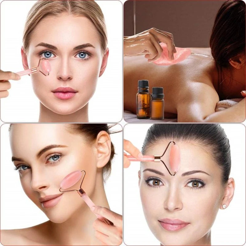 Rouleau de Jade en résine rose pour le visage, Jade Gua Sha, Quartz Rose, pour le vieillissement, les rides et les poches, ensemble de Massage, 1 pièce