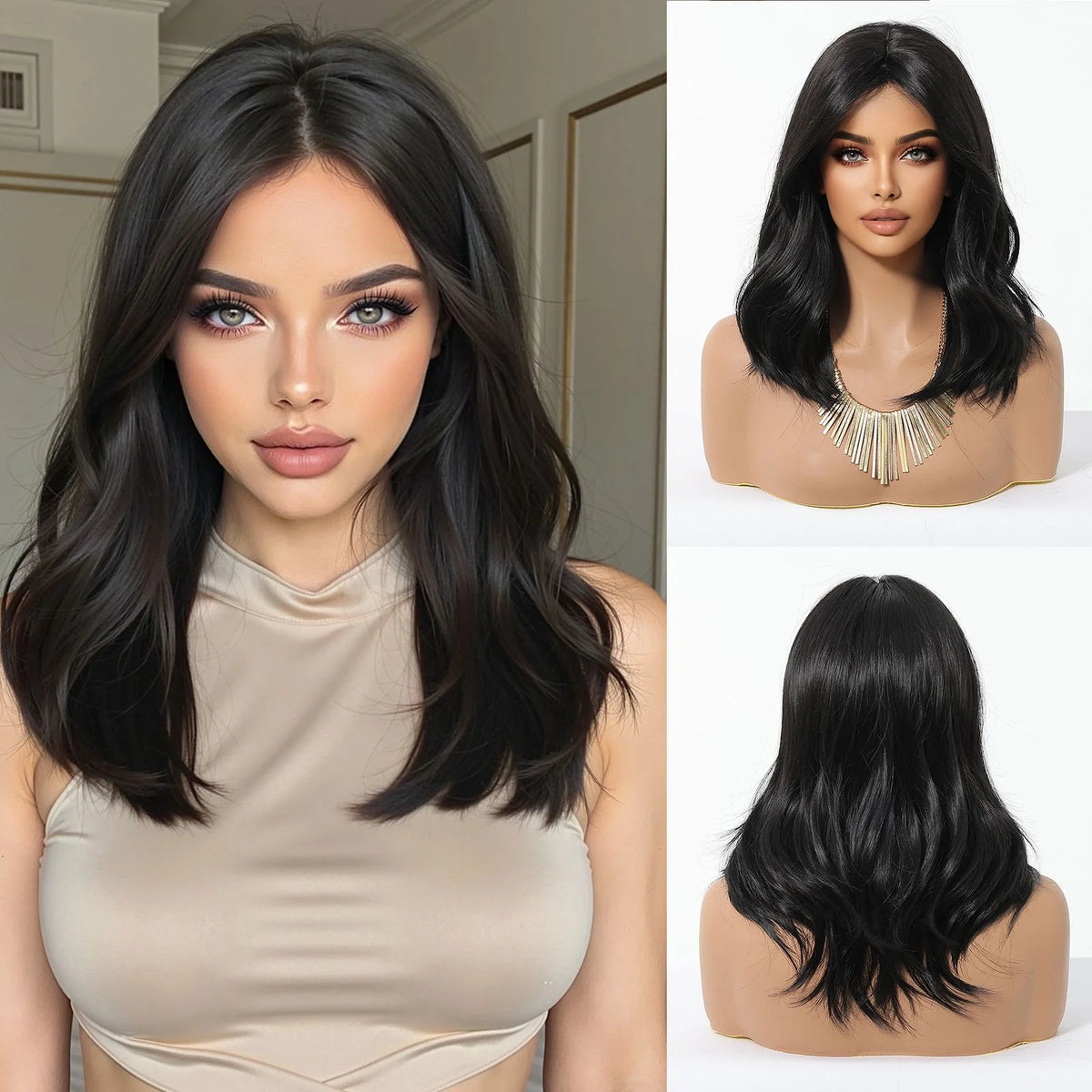 Perruques synthétiques à reflets blonds et bruns, perruque ondulée naturelle de longueur moyenne avec raie centrale, résistantes à la chaleur pour femmes, Cosplay quotidien