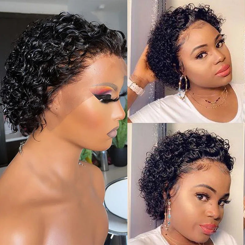 Perruque de cheveux humains avant de dentelle bouclée courte pour les femmes perruque de lutin courte bouclée cheveux humains 13x1 perruques de cheveux humains bouclés pour les femmes noires