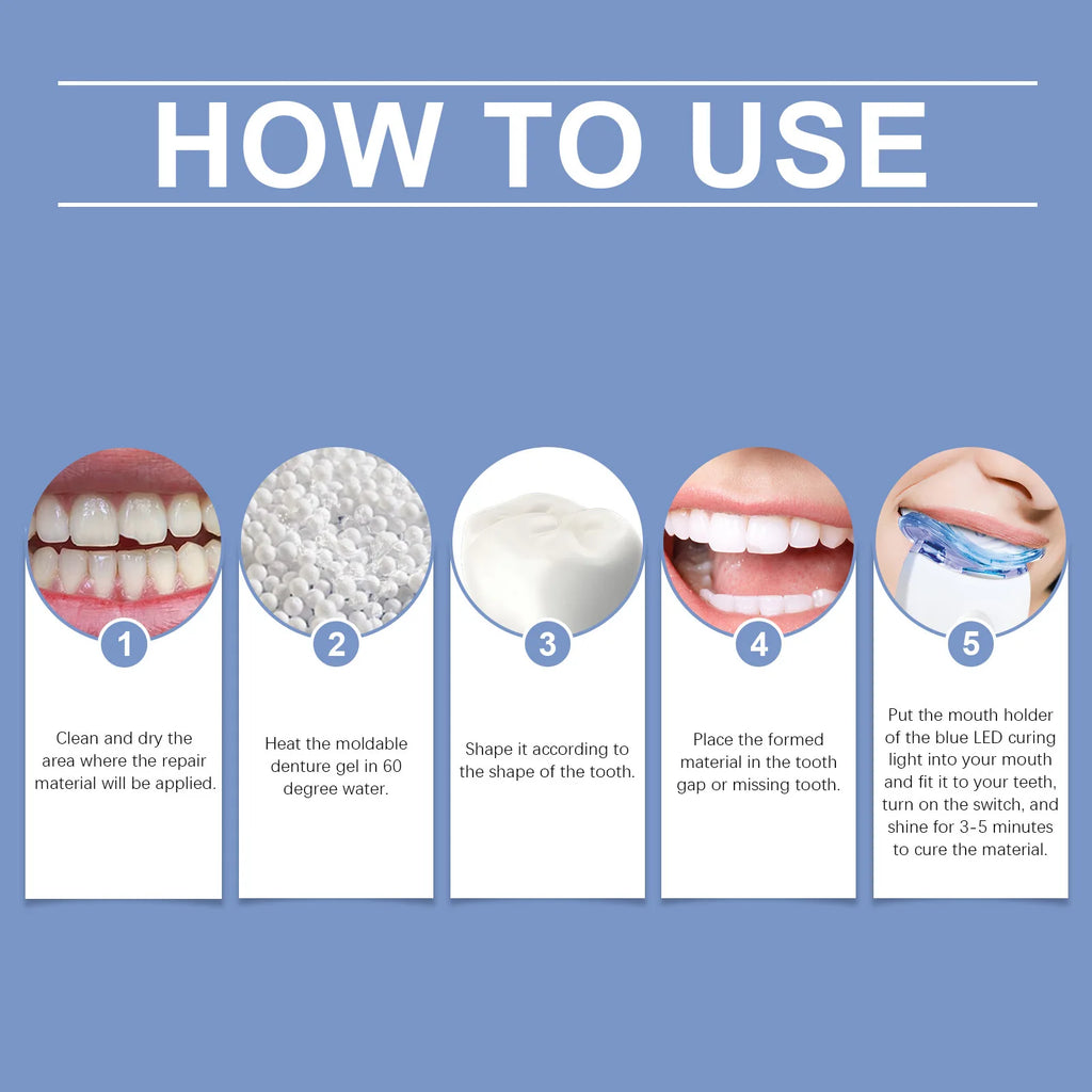 Kit de blanchiment des dents 2 en 1 avec lumière LED bleue, gel dentaire moulable, élimination des taches de café, appareil de soins bucco-dentaires portable pour la maison et les voyages