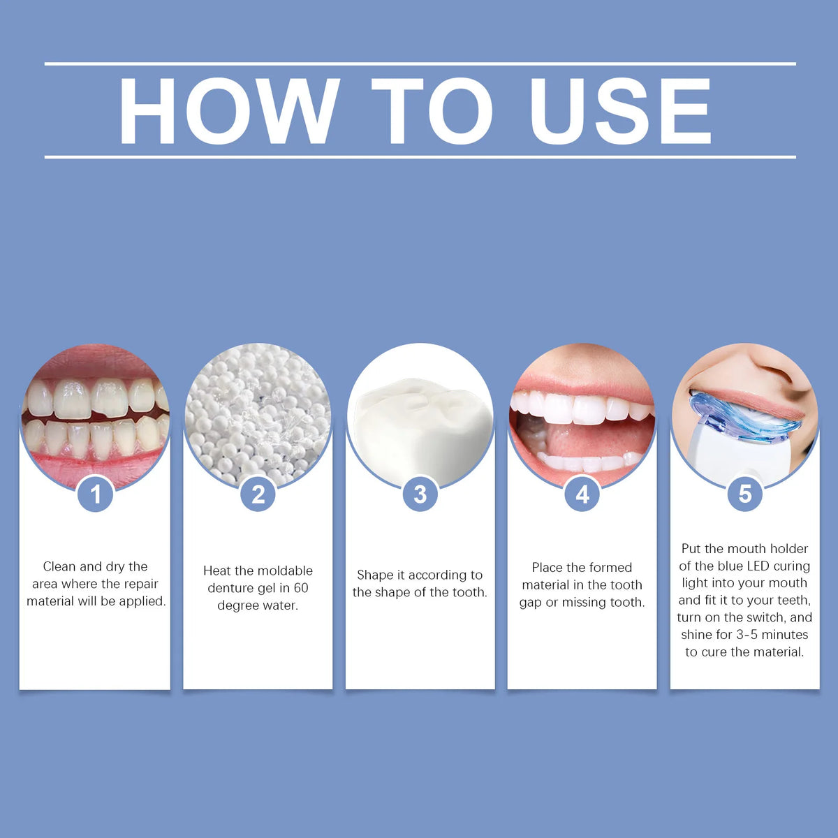Kit de blanchiment des dents 2 en 1 avec lumière LED bleue, gel dentaire moulable, élimination des taches de café, appareil de soins bucco-dentaires portable pour la maison et les voyages