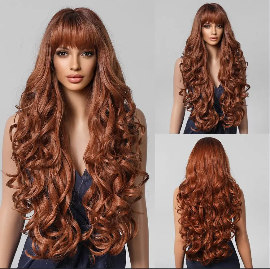 Perruques synthétiques ondulées blondes ombrées avec frange pour femmes, perruque synthétique Super longue à reflets platine naturels, résistante à la chaleur pour Cosplay quotidien