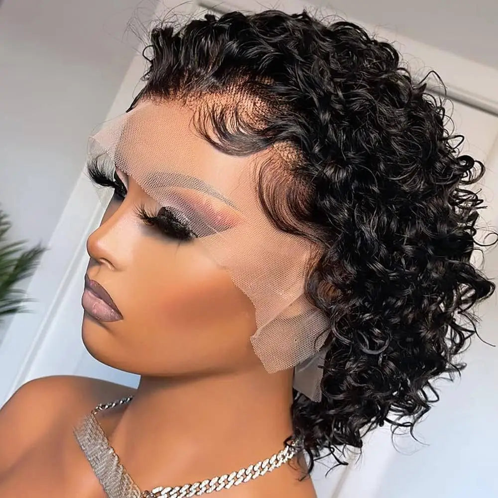 Perruque de cheveux humains avant de dentelle bouclée courte pour les femmes perruque de lutin courte bouclée cheveux humains 13x1 perruques de cheveux humains bouclés pour les femmes noires
