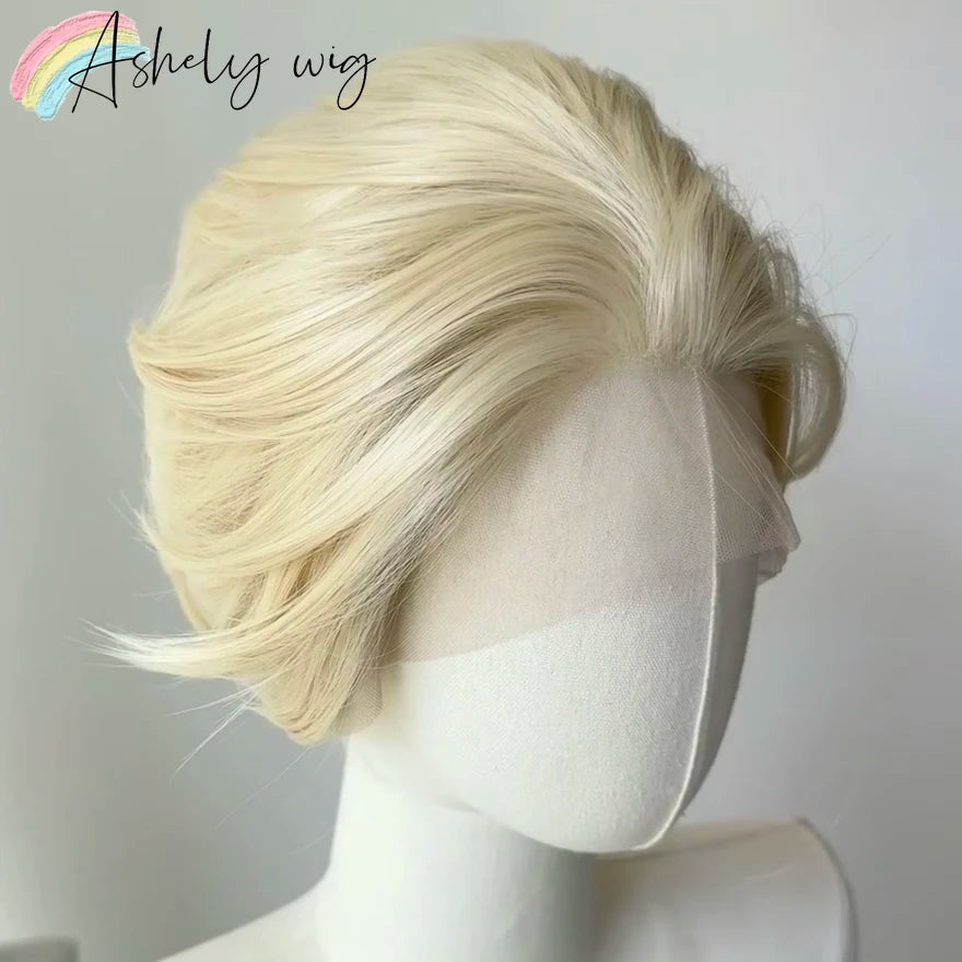 Perruque Lace Front Wig synthétique courte Blonde pour hommes, 13x4, cheveux de haute qualité, plusieurs couleurs disponibles