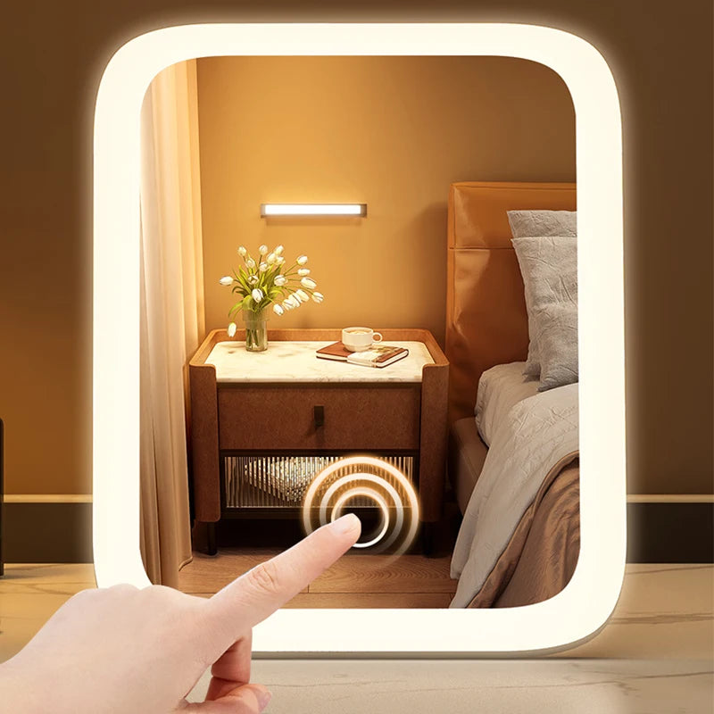 Petit miroir de lumière de remplissage de bureau LED, miroir de maquillage avec lumière, miroir de coiffeuse de chambre de fille, miroir de vanité à 3 lumières de couleur