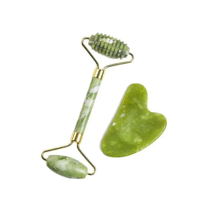Ensemble de rouleaux de jade naturel et Gua Sha, massager facial artisanal en jade véritable pour le soin du visage, du cou et des yeux, 1/2 pièces