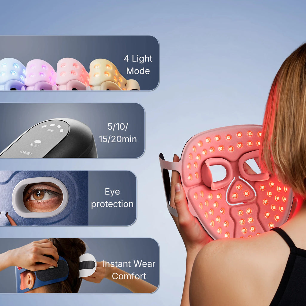 Masque Lumineux Hello Face M500S - Thérapie par Lumière Rouge 4 Modes, 280 LEDs, Batterie 3000mAh, Soin Anti-rides et Acné à Domicile