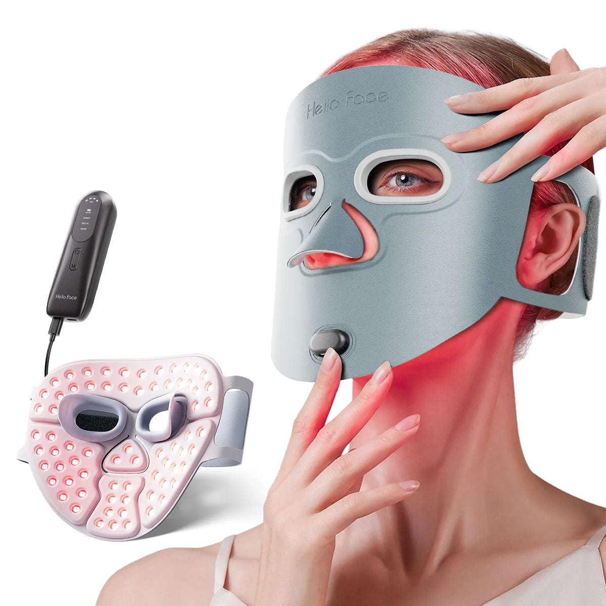 Masque Lumineux Hello Face M500S - Thérapie par Lumière Rouge 4 Modes, 280 LEDs, Batterie 3000mAh, Soin Anti-rides et Acné à Domicile