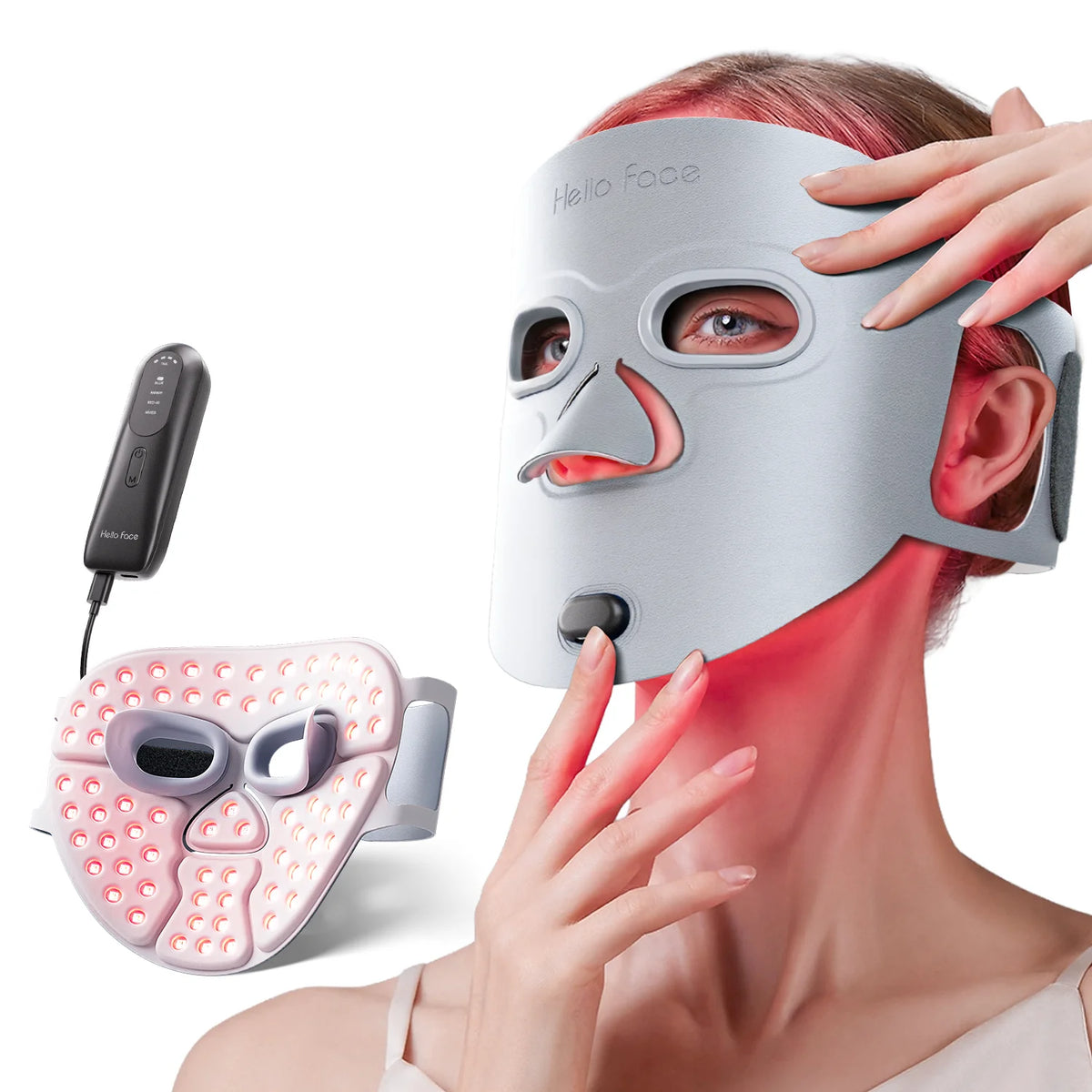 Masque Lumineux Hello Face M500S - Thérapie par Lumière Rouge 4 Modes, 280 LEDs, Batterie 3000mAh, Soin Anti-rides et Acné à Domicile