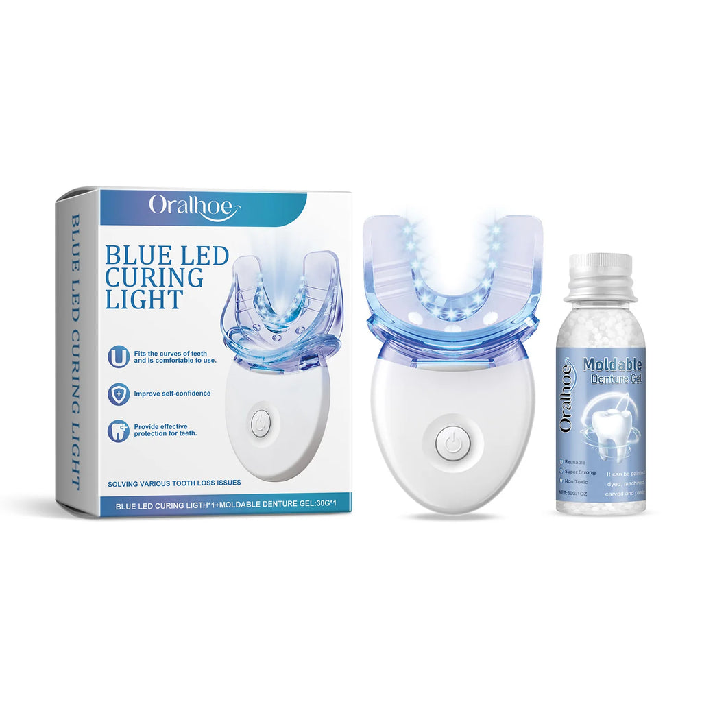 Kit de blanchiment des dents 2 en 1 avec lumière LED bleue, gel dentaire moulable, élimination des taches de café, appareil de soins bucco-dentaires portable pour la maison et les voyages