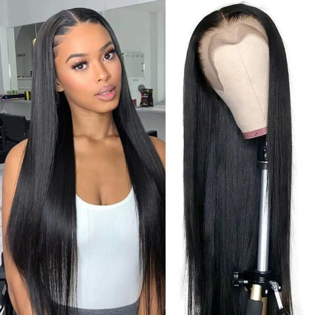 Perruques avant en dentelle 13*4, perruques droites avec perruques de cheveux synthétiques de haute qualité et bonne Texture