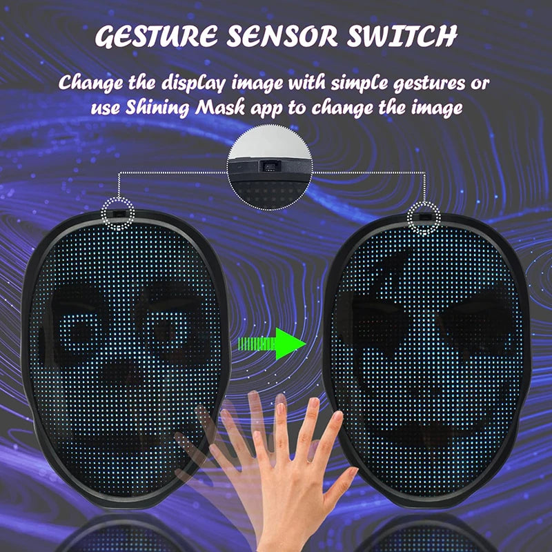 Masque LED avec contrôle par application Bluetooth, visage programmable, transformant, masque LED d'Halloween lumineux