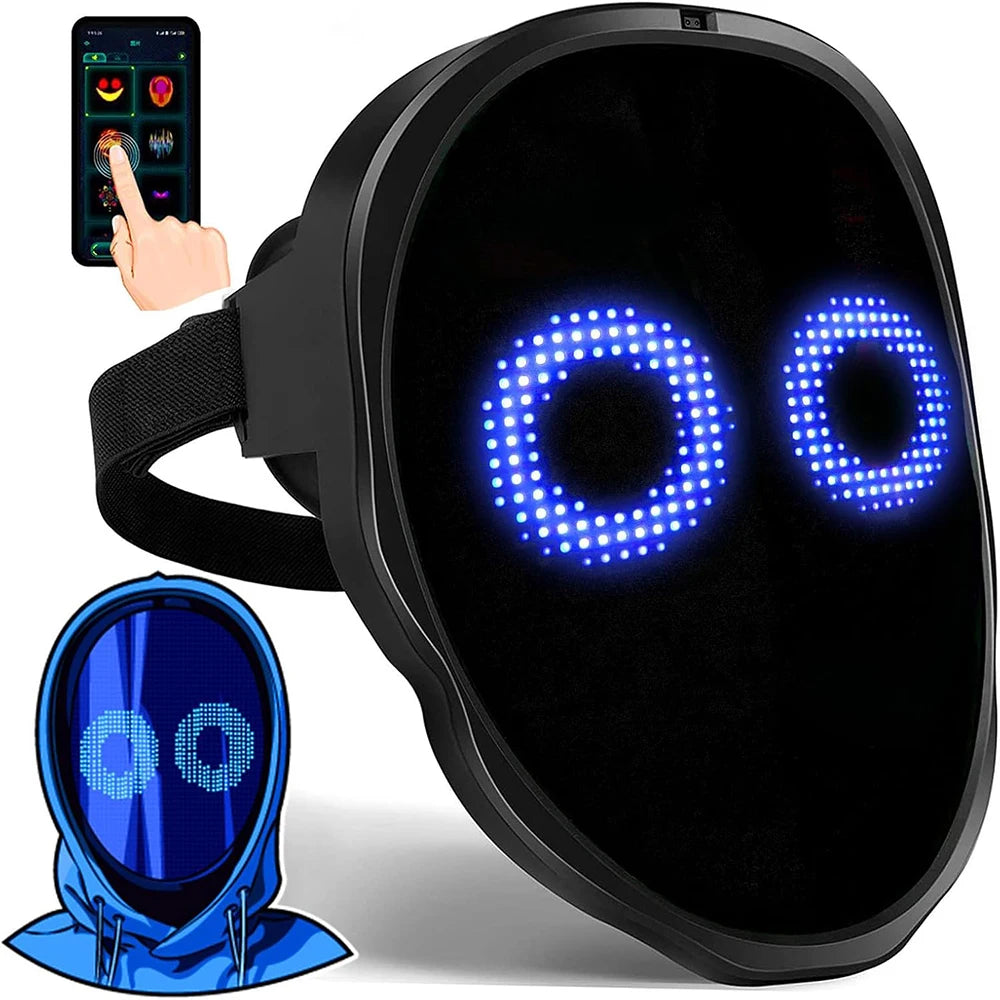 Masque LED avec contrôle par application Bluetooth, visage programmable, transformant, masque LED d'Halloween lumineux