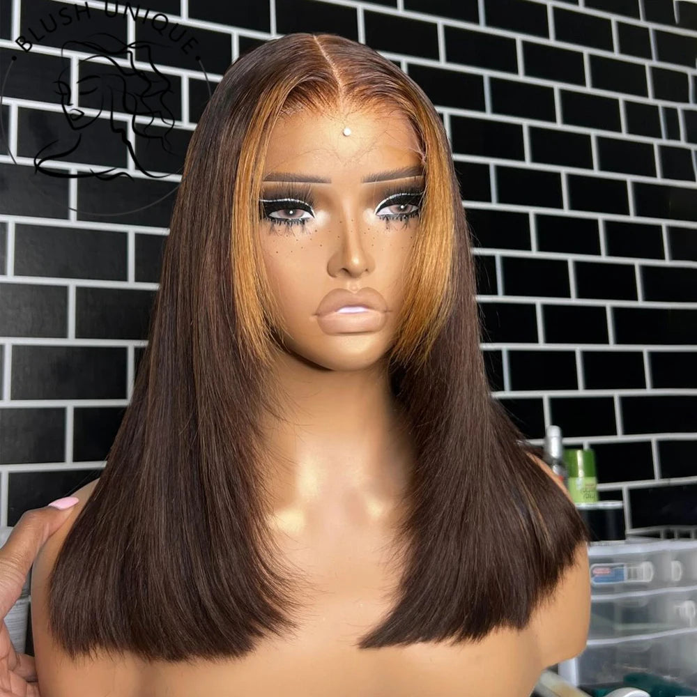 Perruque Lace Front Wig synthétique lisse HD, perruques superposées marron rougeâtre, coupe superposée, coupe de cheveux papillon rouge cuivre, sans colle