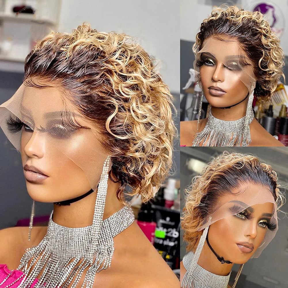Perruque de cheveux humains avant de dentelle bouclée courte pour les femmes perruque de lutin courte bouclée cheveux humains 13x1 perruques de cheveux humains bouclés pour les femmes noires