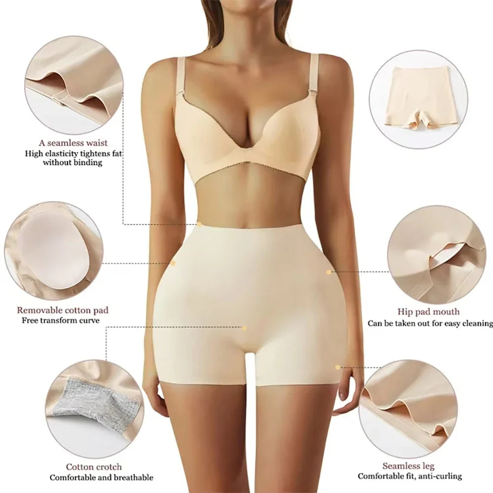 Culottes rembourrées pour femmes, effet push-up fessier, type boyshort, avec rembourrage pour les creux des hanches, gaine sculptante amincissante ventre, sans couture, rehausseur de hanches