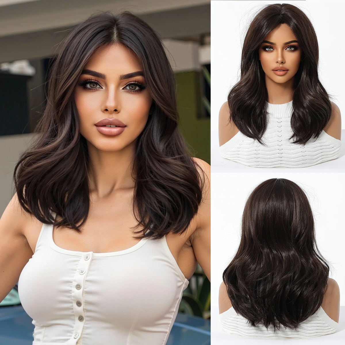 Perruques synthétiques à reflets blonds et bruns, perruque ondulée naturelle de longueur moyenne avec raie centrale, résistantes à la chaleur pour femmes, Cosplay quotidien
