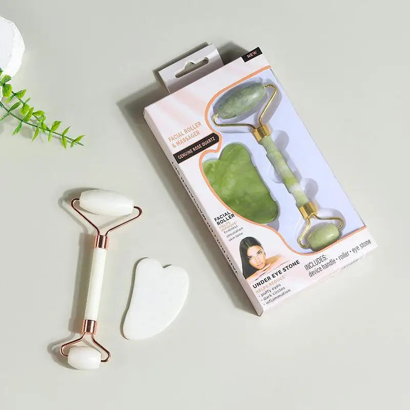 Ensemble de rouleaux de jade naturel et Gua Sha, massager facial artisanal en jade véritable pour le soin du visage, du cou et des yeux, 1/2 pièces