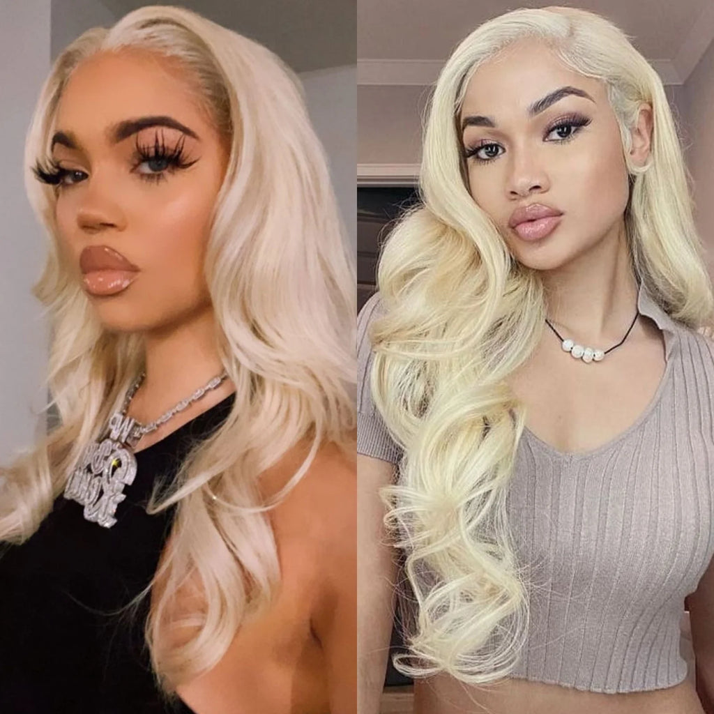 Perruque Lace Front Wig Synthétique Bouclée Naturelle pour Femme, Cheveux Longs et Ondulés, Blond Platine, Partie Libre, At Wave, 13tage, 03/Party Cosplay