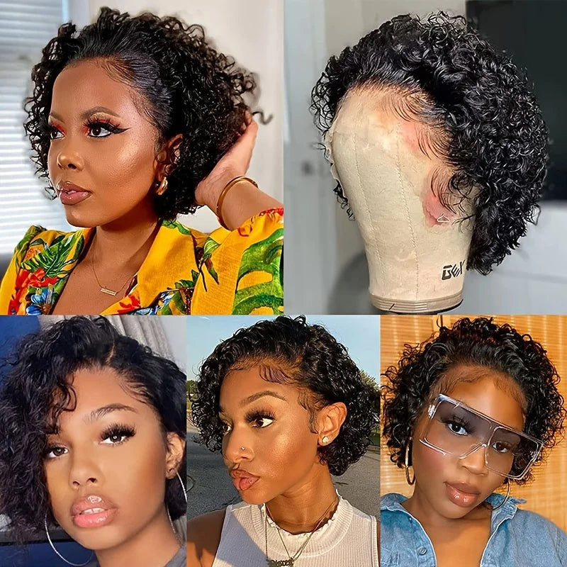 Perruque de cheveux humains avant de dentelle bouclée courte pour les femmes perruque de lutin courte bouclée cheveux humains 13x1 perruques de cheveux humains bouclés pour les femmes noires