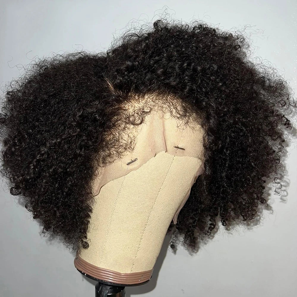 Perruques sans colle en cheveux humains Afro Kinky Curly avec bordures 4C, perruque frontale en dentelle 13x6, prête à porter, avec fermeture en dentelle HD 4x4 pour femmes, pré-épilée