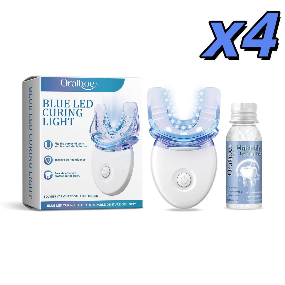 Kit de blanchiment des dents 2 en 1 avec lumière LED bleue, gel dentaire moulable, élimination des taches de café, appareil de soins bucco-dentaires portable pour la maison et les voyages