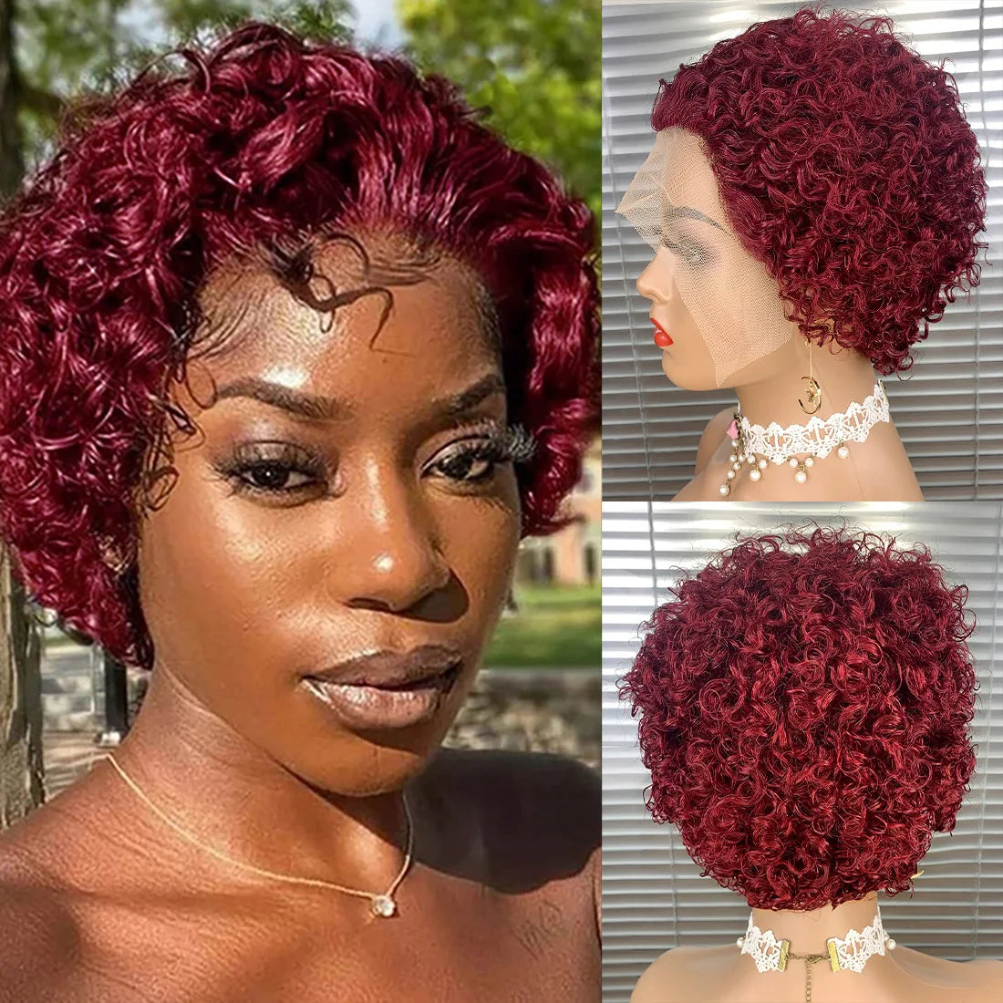 Perruque de cheveux humains avant de dentelle bouclée courte pour les femmes perruque de lutin courte bouclée cheveux humains 13x1 perruques de cheveux humains bouclés pour les femmes noires