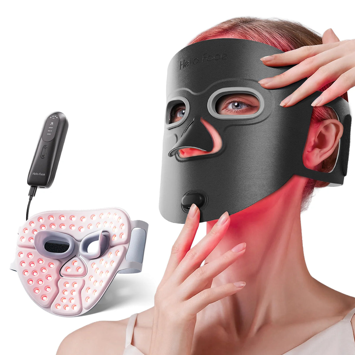 Masque Lumineux Hello Face M500S - Thérapie par Lumière Rouge 4 Modes, 280 LEDs, Batterie 3000mAh, Soin Anti-rides et Acné à Domicile