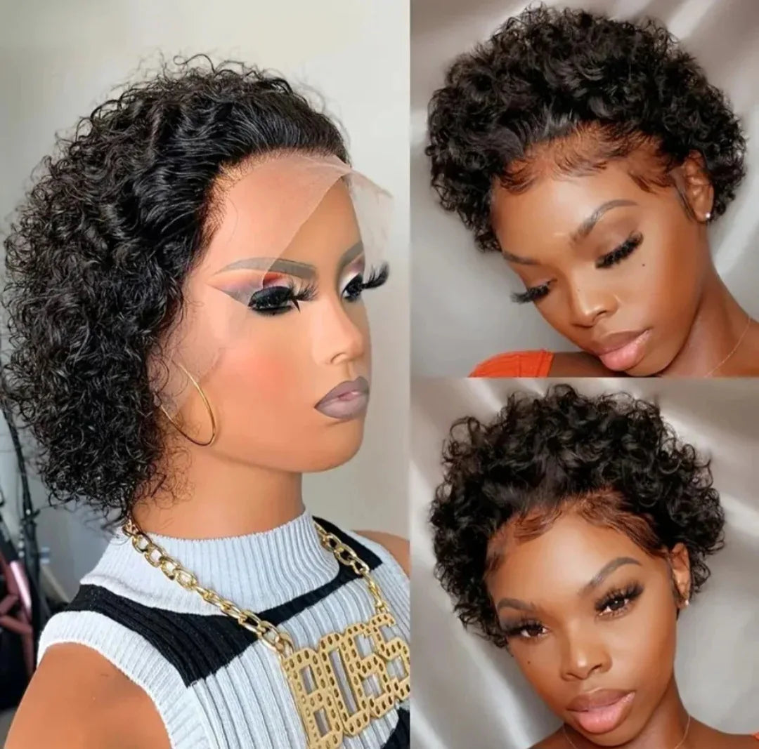 Perruque de cheveux humains avant de dentelle bouclée courte pour les femmes perruque de lutin courte bouclée cheveux humains 13x1 perruques de cheveux humains bouclés pour les femmes noires