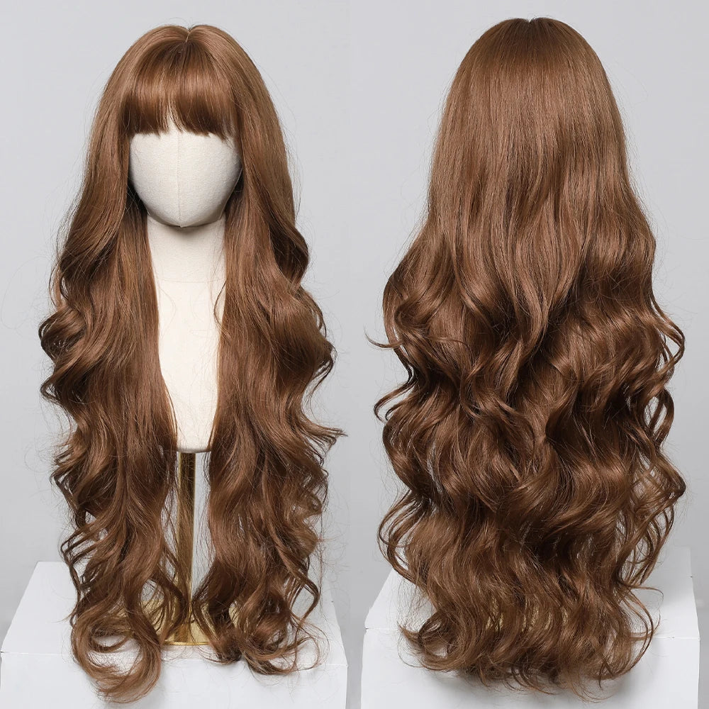 Perruques synthétiques ondulées blondes ombrées avec frange pour femmes, perruque synthétique Super longue à reflets platine naturels, résistante à la chaleur pour Cosplay quotidien