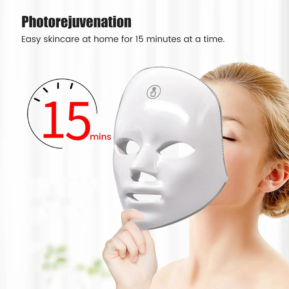 Masque facial LED rechargeable 7 couleurs LED thérapie photonique masque de beauté rajeunissement de la peau maison Lifting du visage dispositif de beauté blanchissant