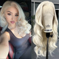 Perruque Lace Front Wig Synthétique Bouclée Naturelle pour Femme, Cheveux Longs et Ondulés, Blond Platine, Partie Libre, At Wave, 13tage, 03/Party Cosplay