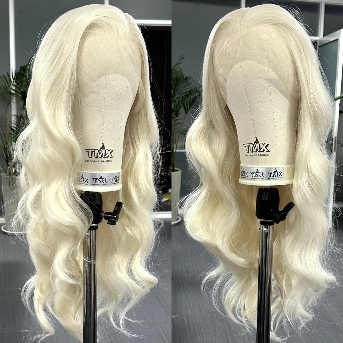 Perruque Lace Front Wig Synthétique Bouclée Naturelle pour Femme, Cheveux Longs et Ondulés, Blond Platine, Partie Libre, At Wave, 13tage, 03/Party Cosplay