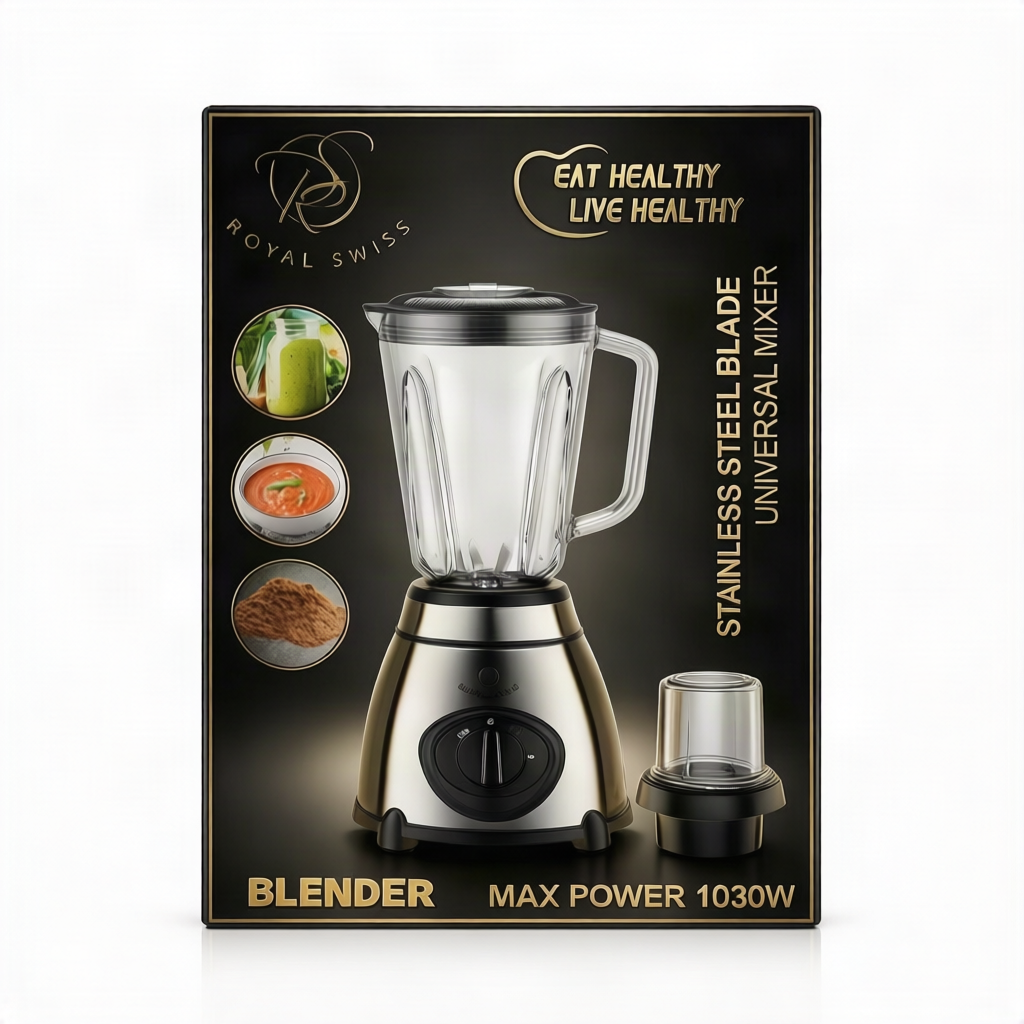 Mixeur Blender Multifonction avec Bol en Verre et Moulin, Blender Puissant pour Smoothies, Soupes et Sauces